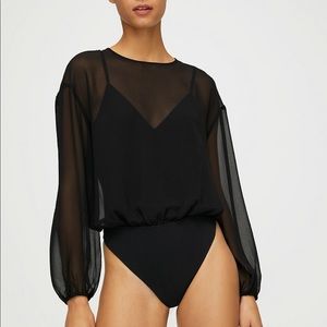 Aritzia mesh long sleeve tank top bodysuit